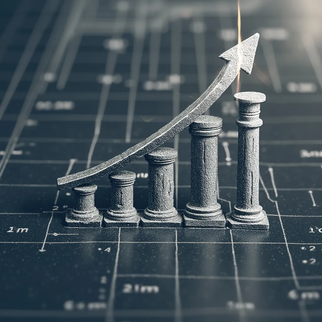 Marco histórico da empresa, como a fachada do primeiro escritório ou um gráfico de crescimento.